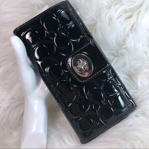 Coach Logo Embossed Black Patent Leather Wallet